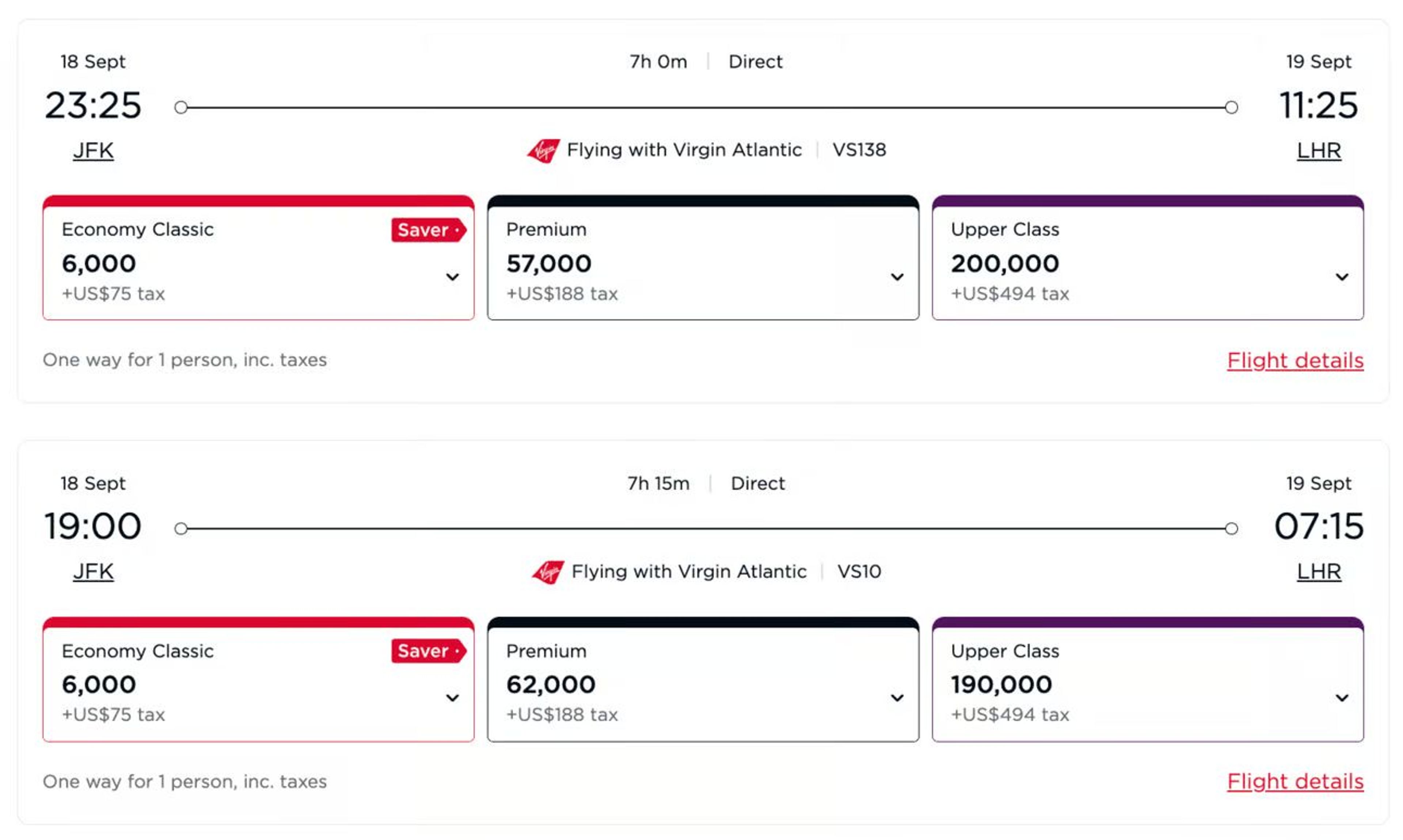 Virgin Atlantic booking