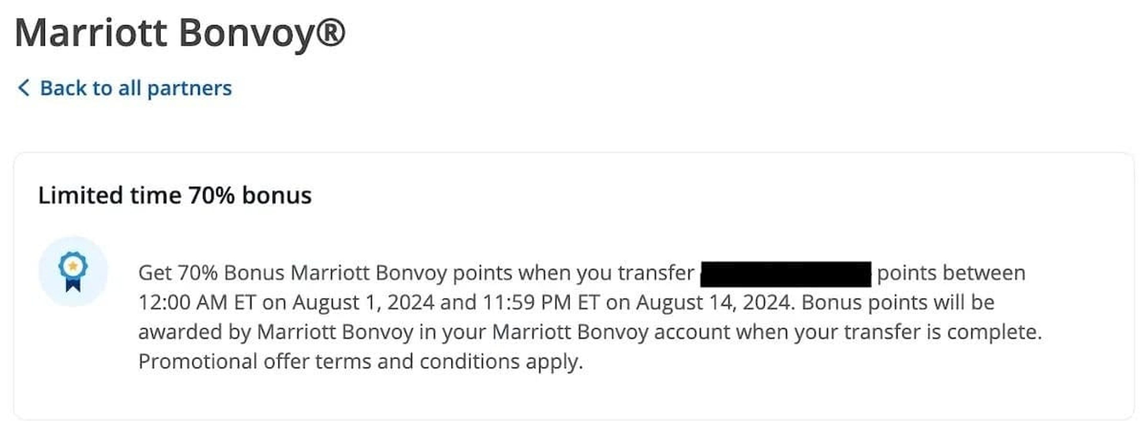 70% transfer bonus to Marriott Bonvoy