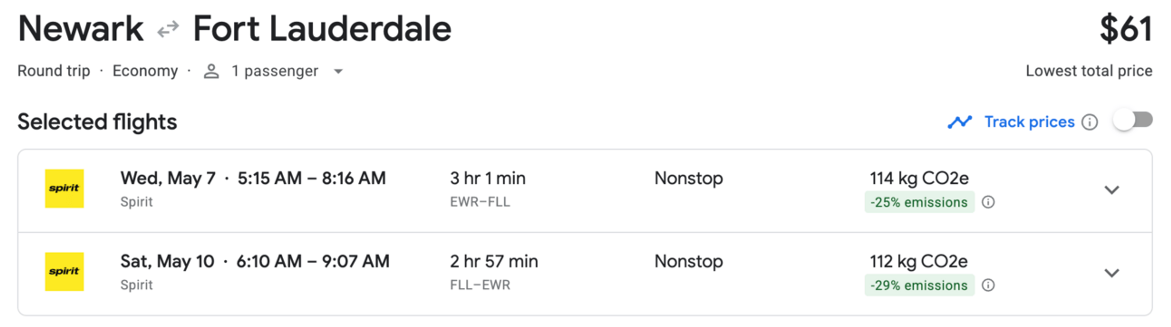 Newark to Fort Lauderdale for $61 round trip