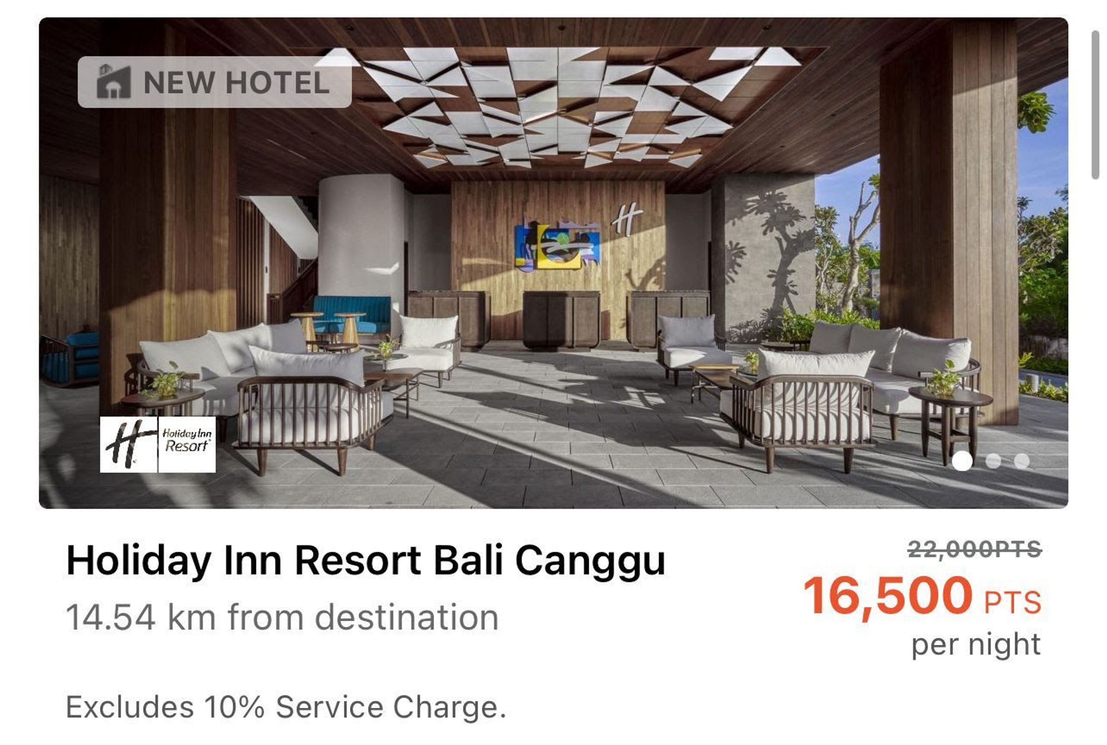An example of an IHG hotel in Bali bookable for 16,500 points per night