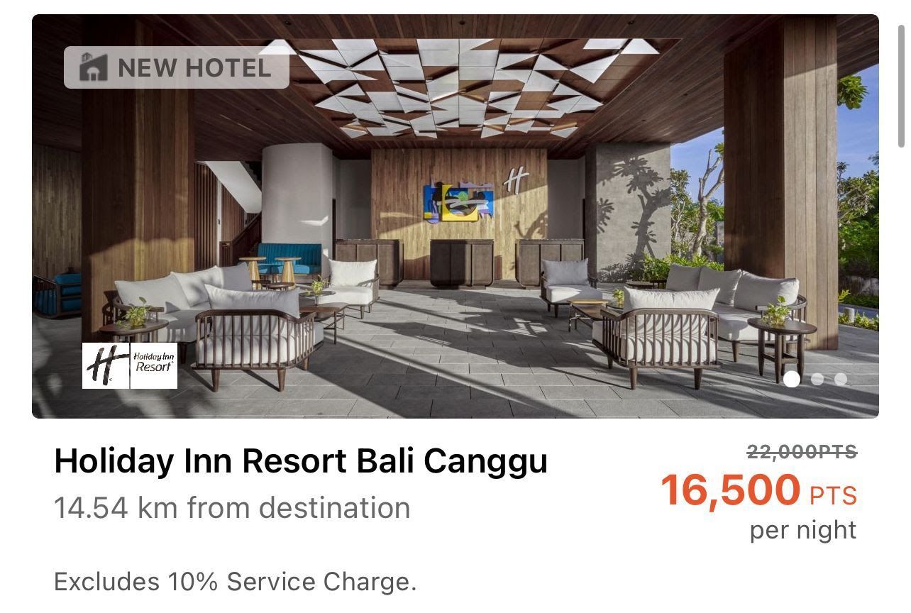 An example of an IHG hotel in Bali bookable for 16,500 points per night