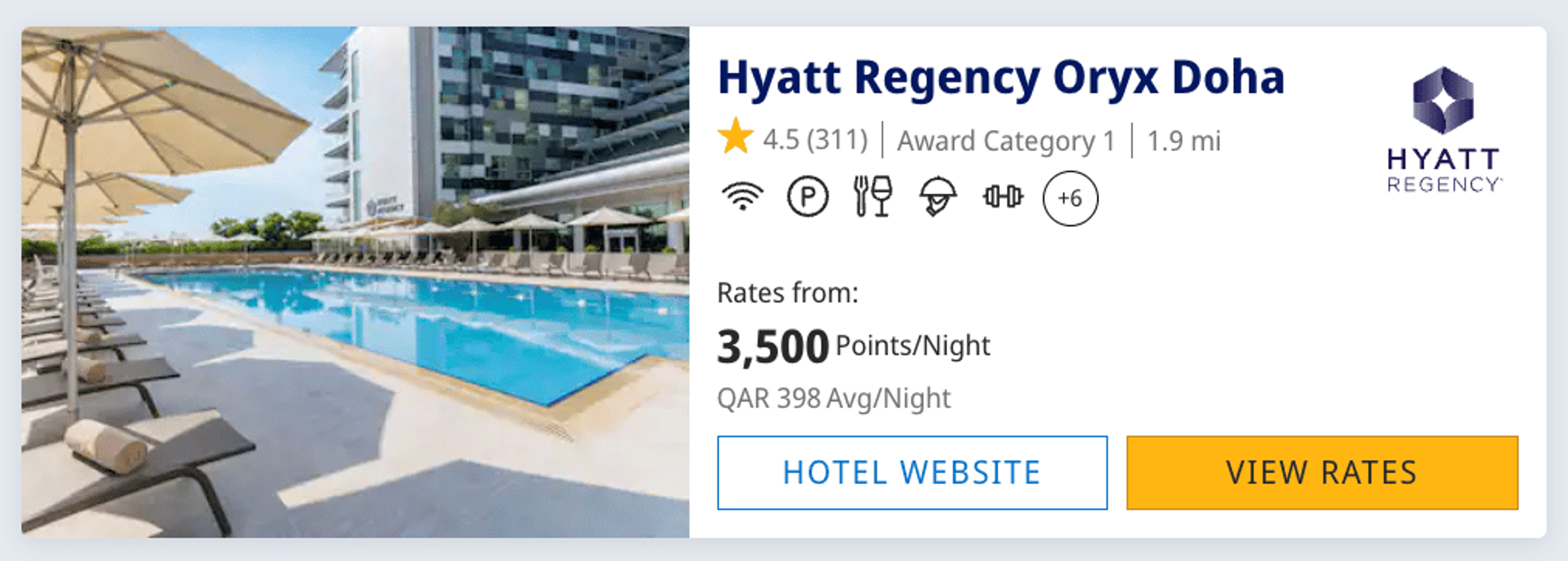 Hyatt Regency Oryx Doha for 3,500 points per night