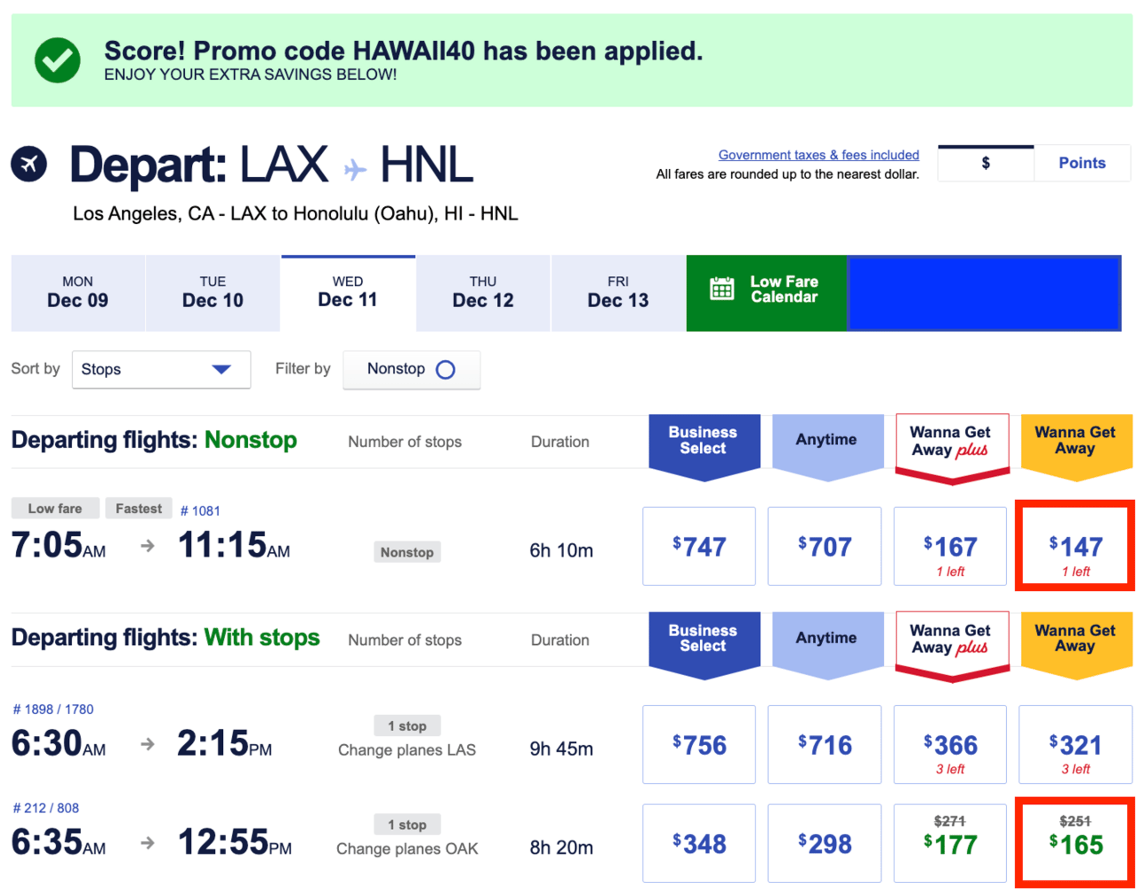Los Angeles to Honolulu for $147 one-way
