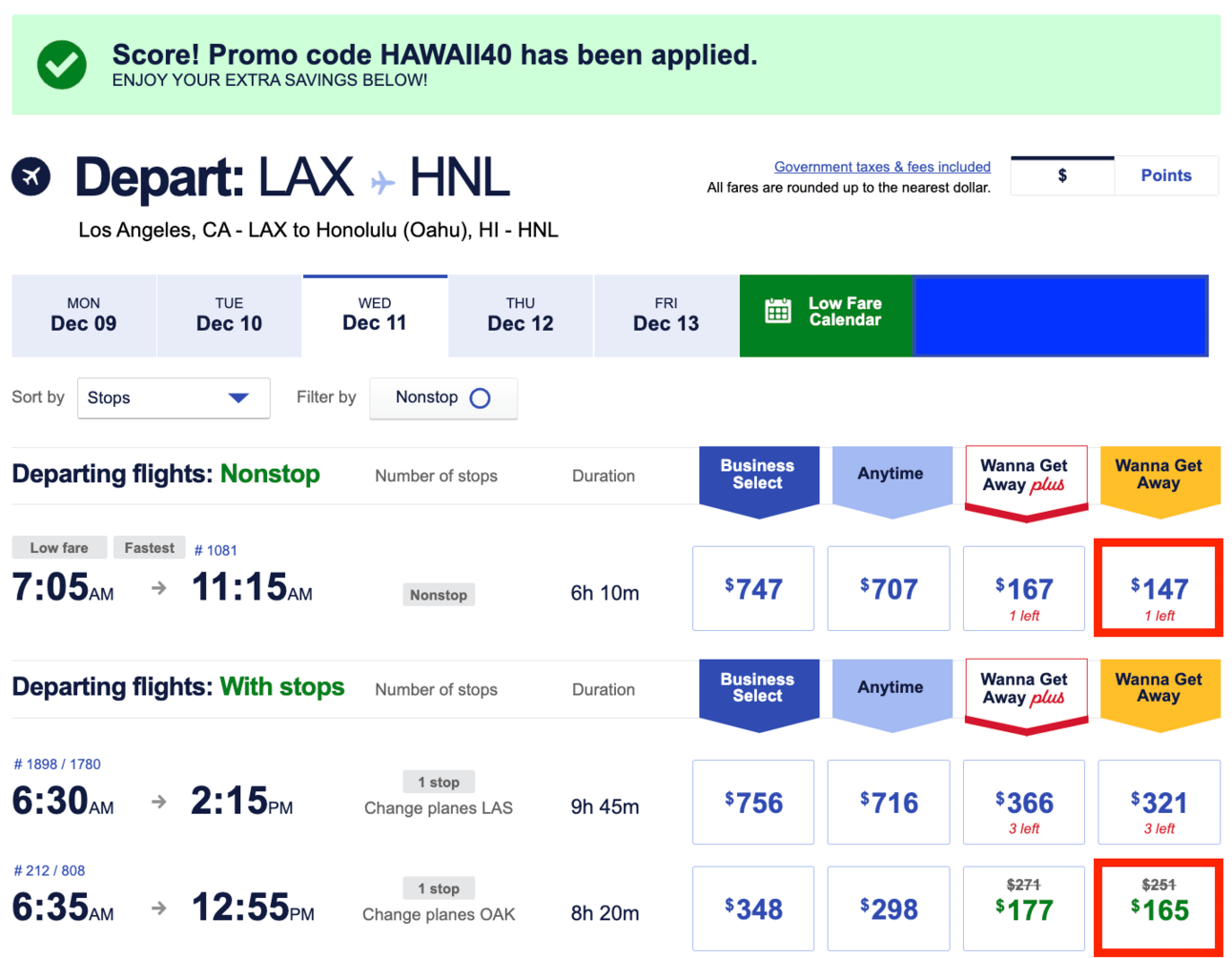 Los Angeles to Honolulu for $147 one-way