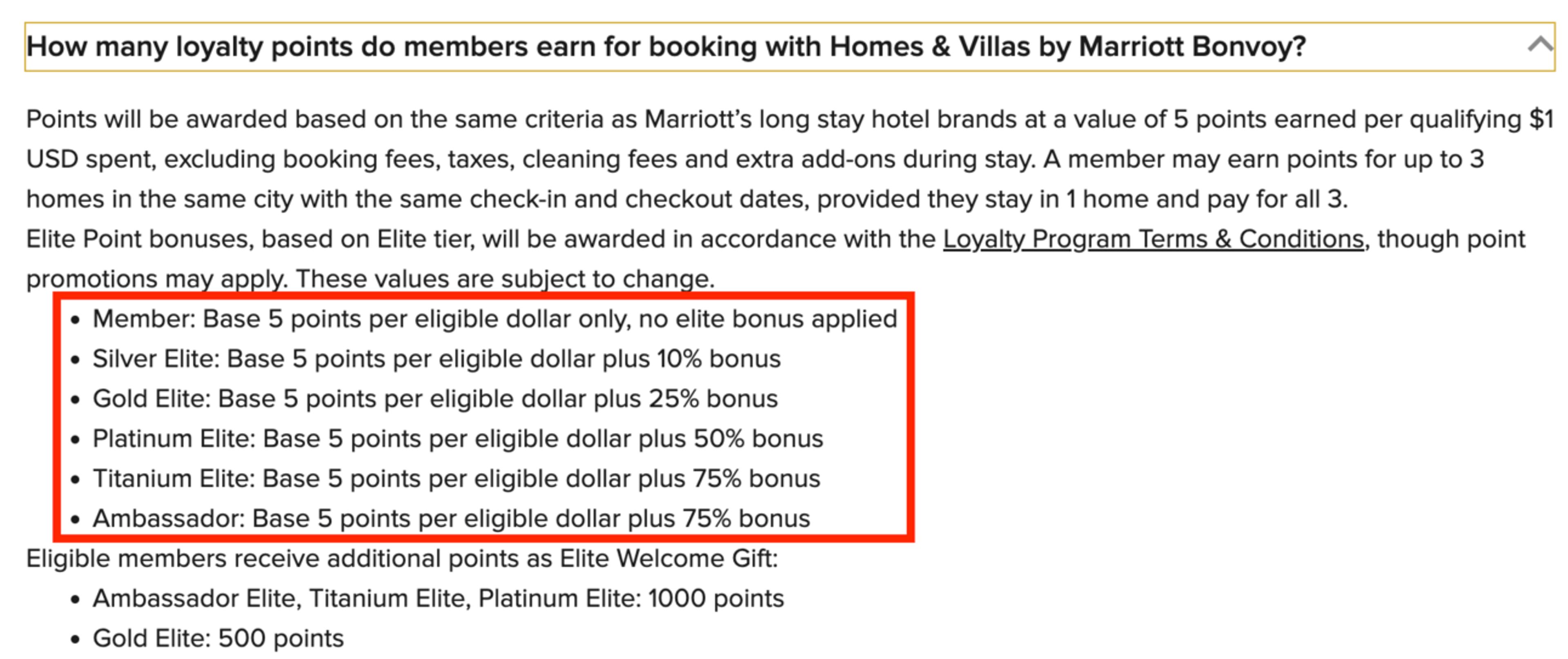 Elite tier bonuses at Marriott H&V