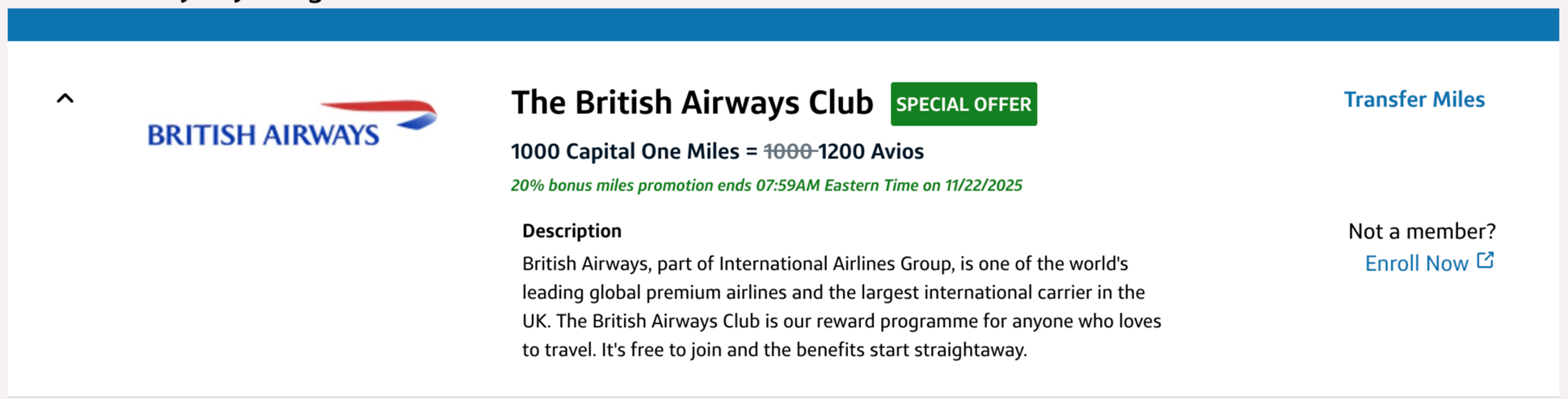 20% transfer bonus to Avios