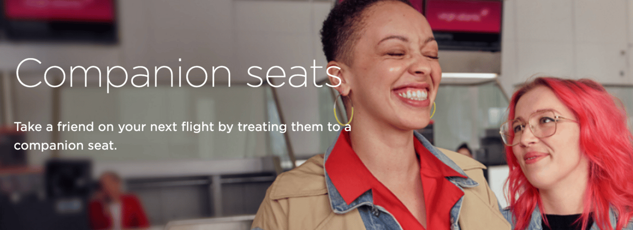 A screenshot from Virgin's "Companion Award Ticket" page