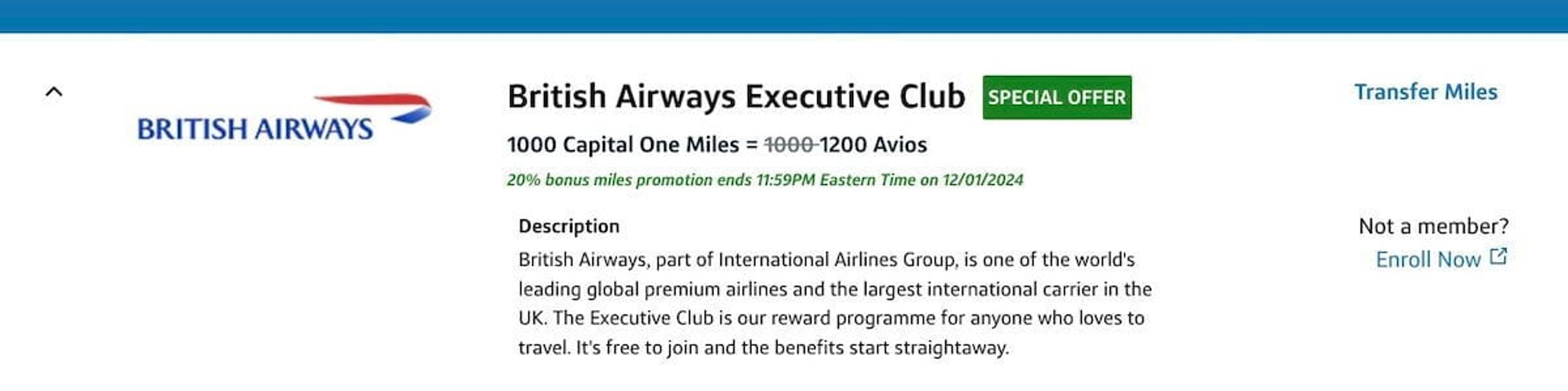 20% transfer bonus t British Airways Avios
