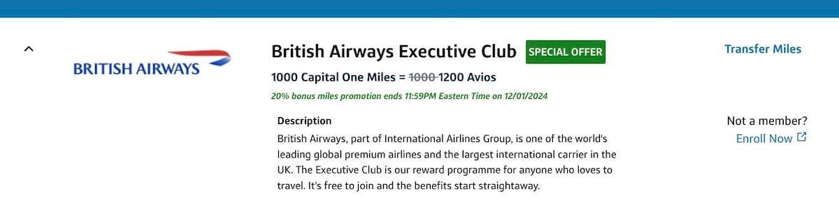 20% transfer bonus t British Airways Avios