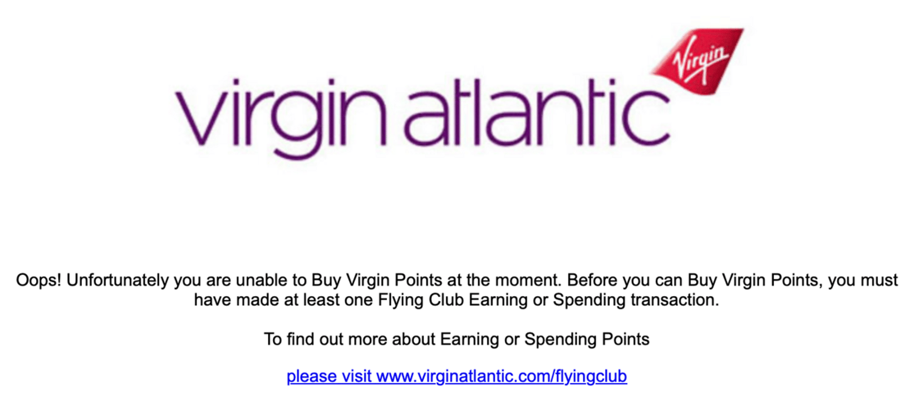Screenshot of buying points policy that details you need to earn or spend first