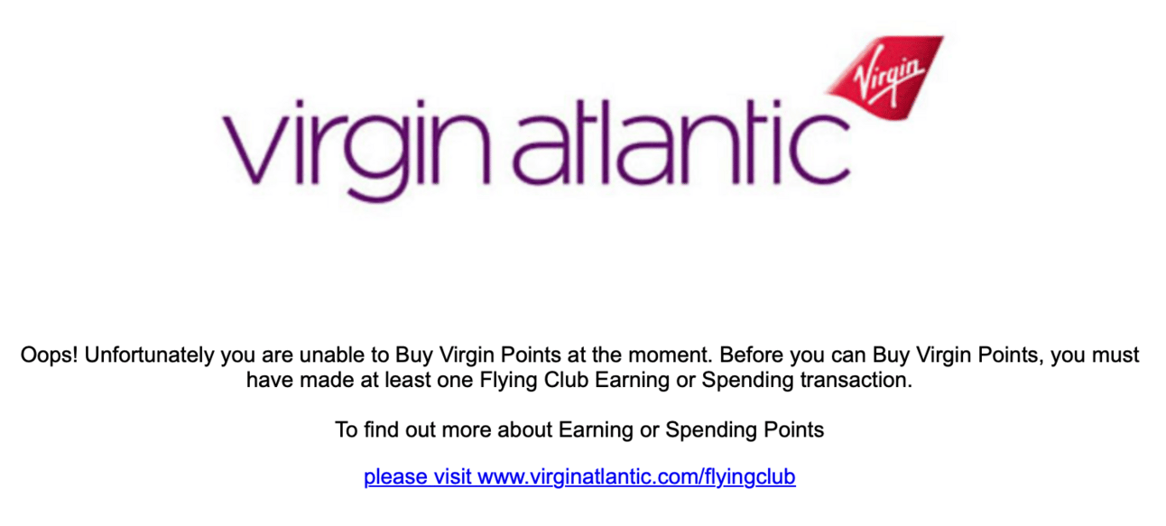 Screenshot of buying points policy that details you need to earn or spend first