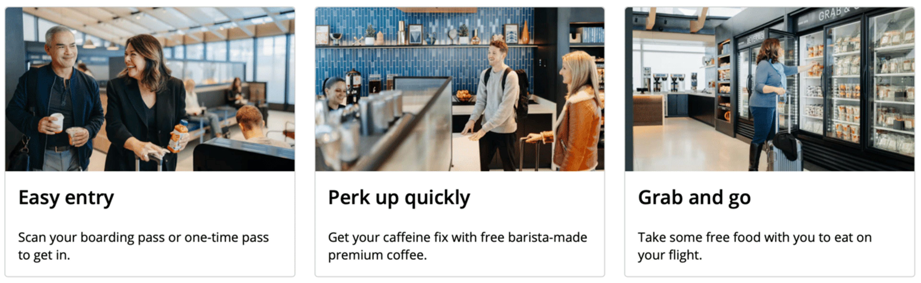 A screenshot showing different experiences in a United Club Fly