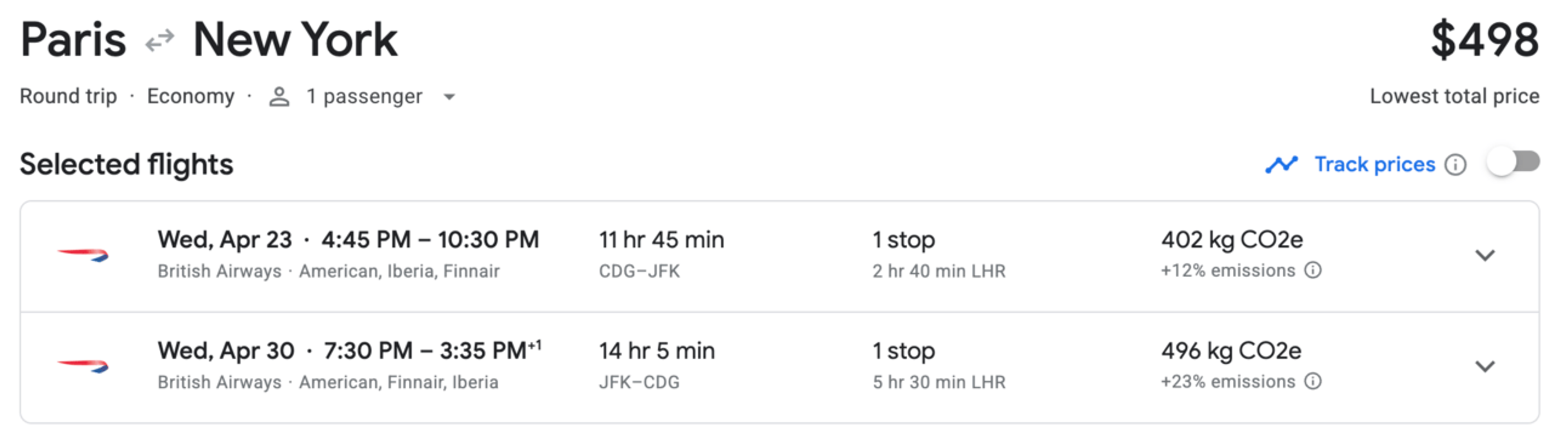 Paris to New York for $498 round trip
