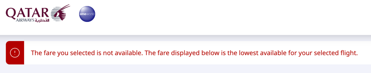 Qatar Airways error message