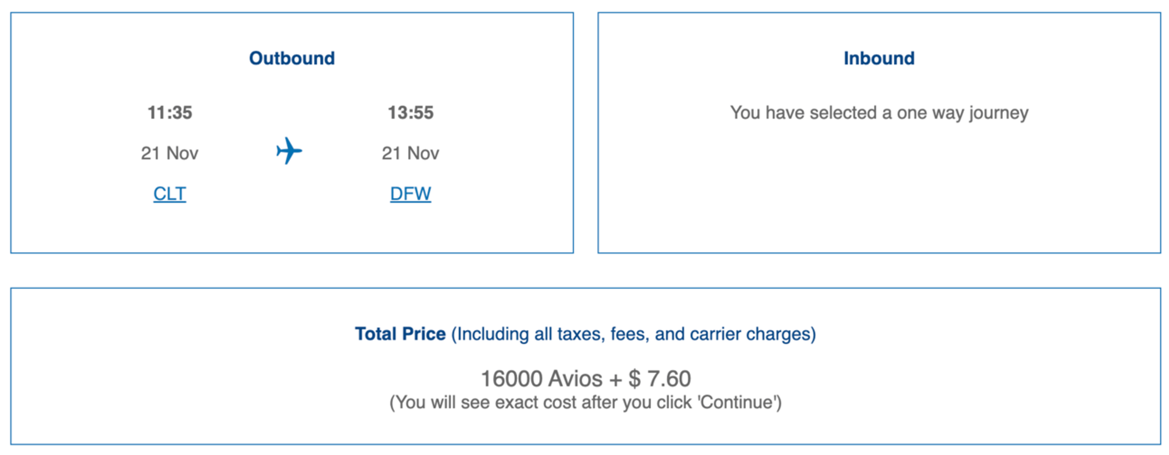 An example of a domestic AA flight bookable for 16,000 British Airways Avios