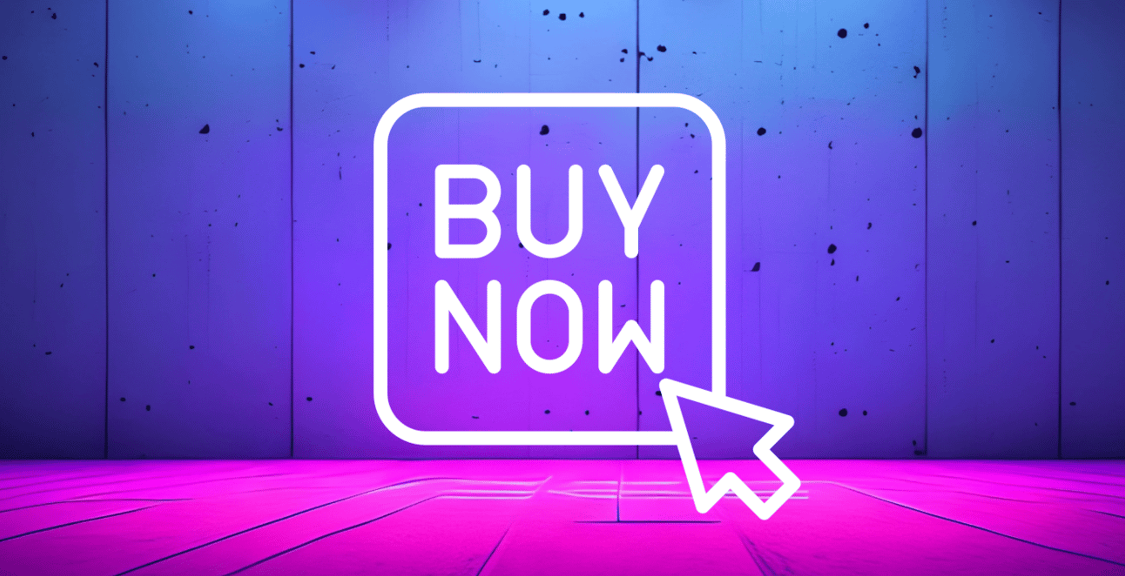 A purple and pink background with white words that say "Buy Now"