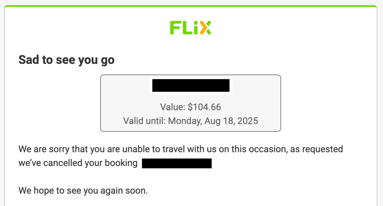 Screenshot of my Flixbus credit voucher from last year