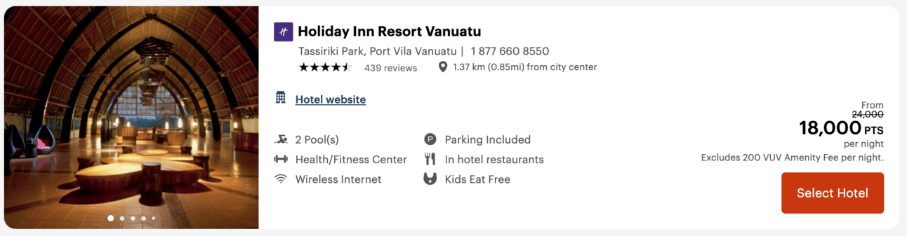 Holiday Inn Vanuatu for 18,000 points per night