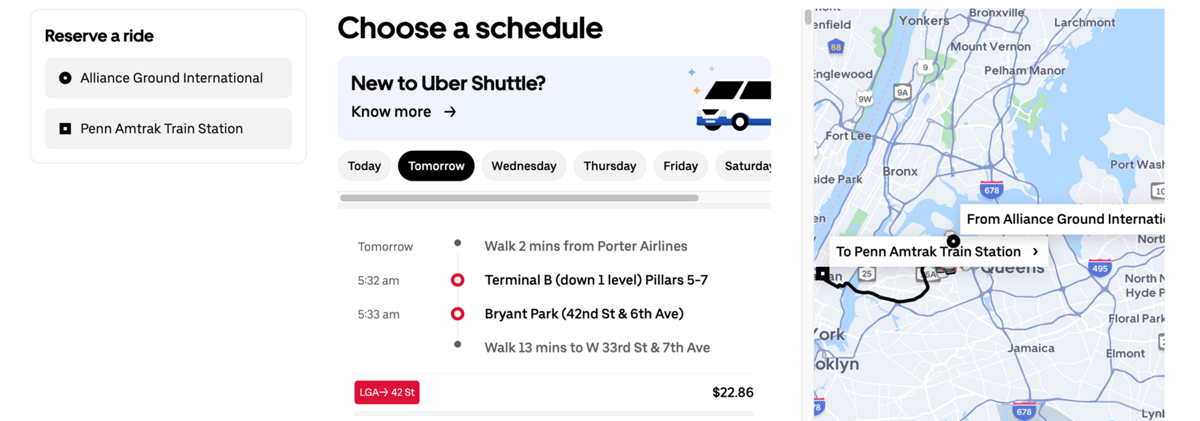 NYC Uber Shuttle example booking