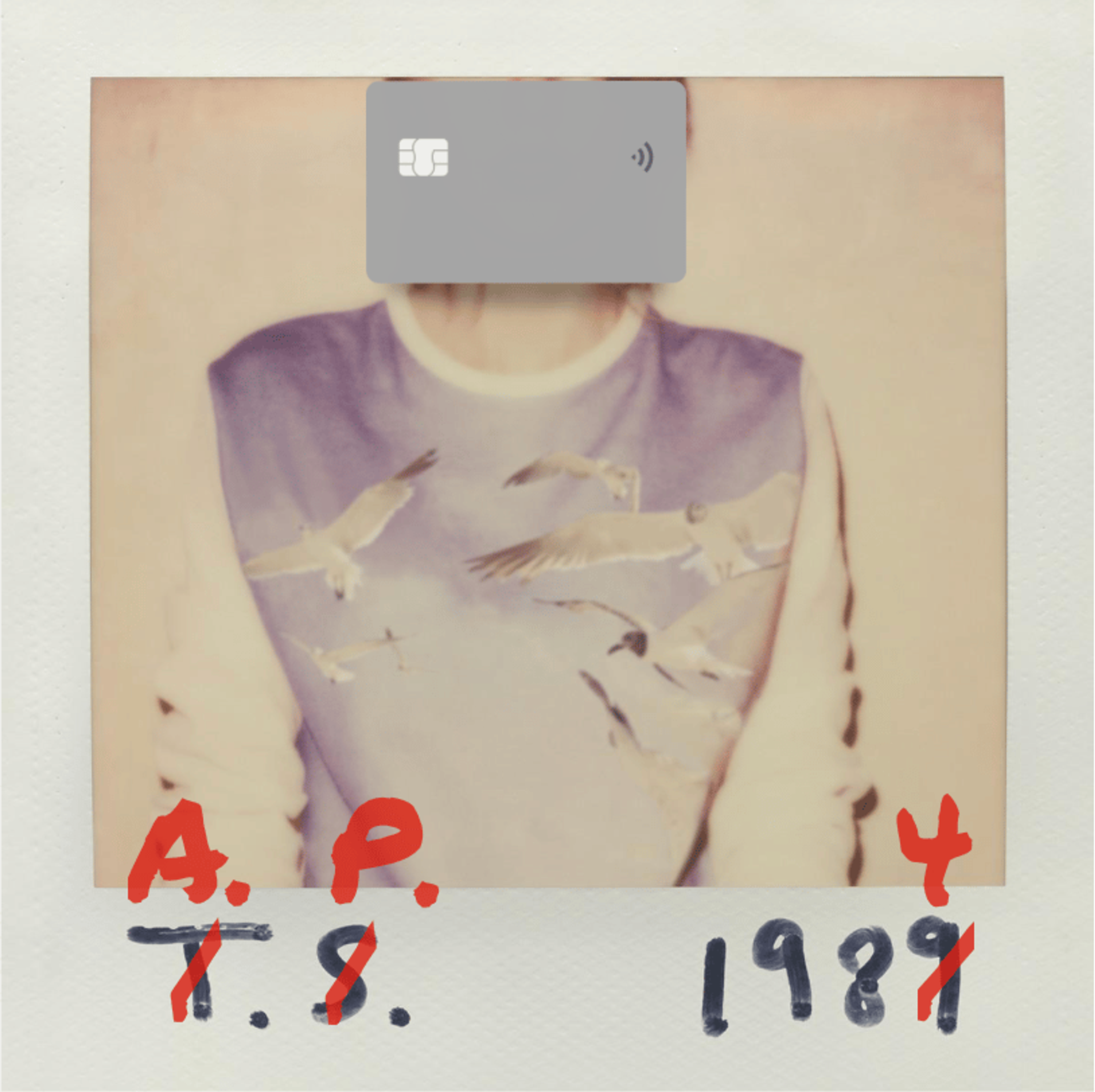 Taylor swift's 1989 album color with a grey card over her face and the date changed from 1989 to 1984