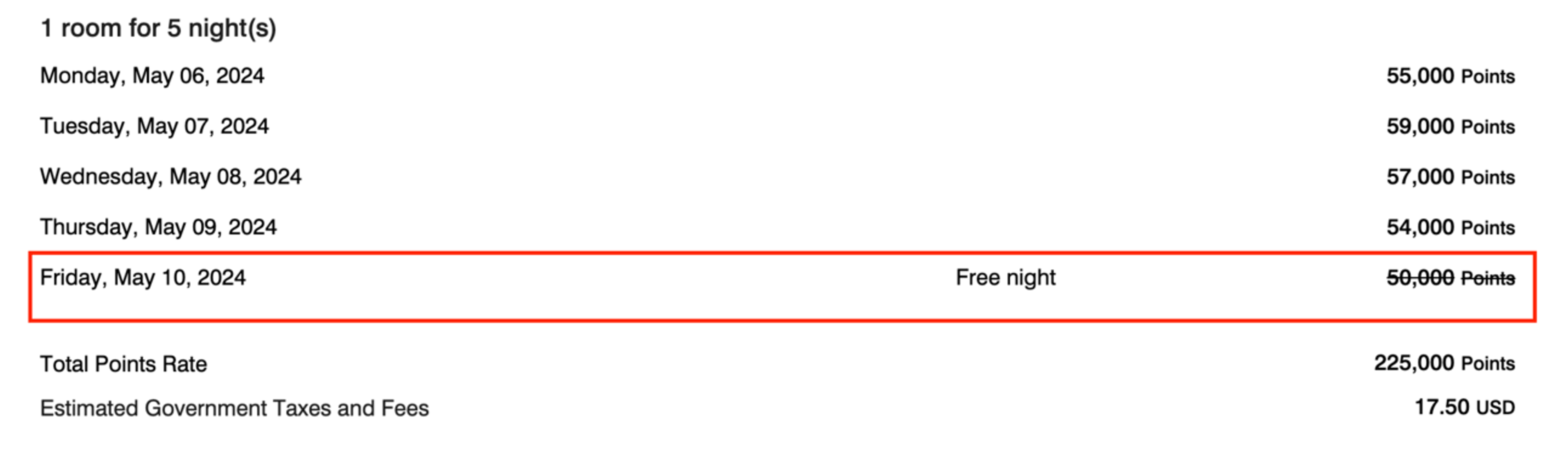 Marriott 5th night free perk