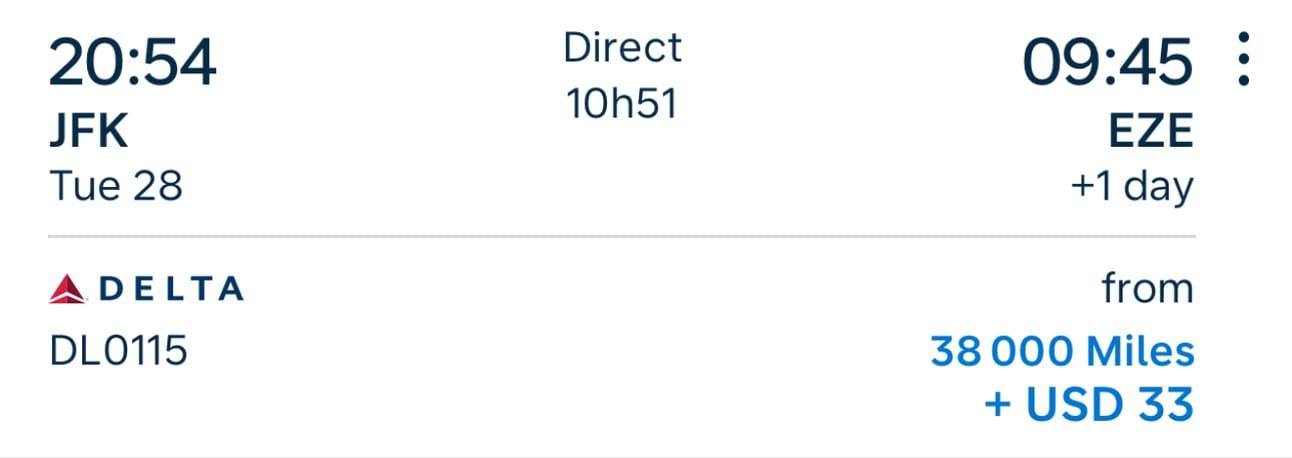 JFK-EZE for 38,000 Flying Blue miles on Delta