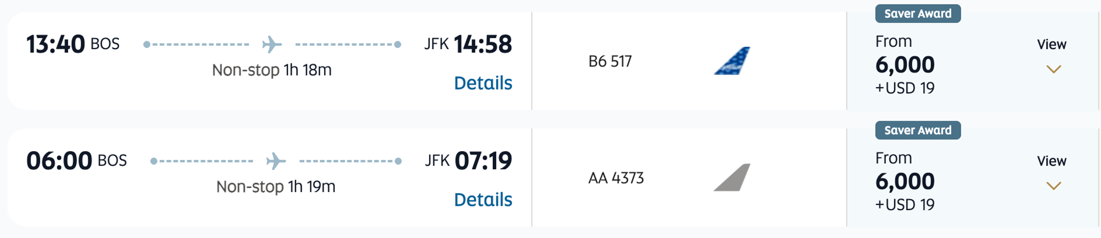 Boston to New York for 6,000 Etihad miles on JetBlue and American