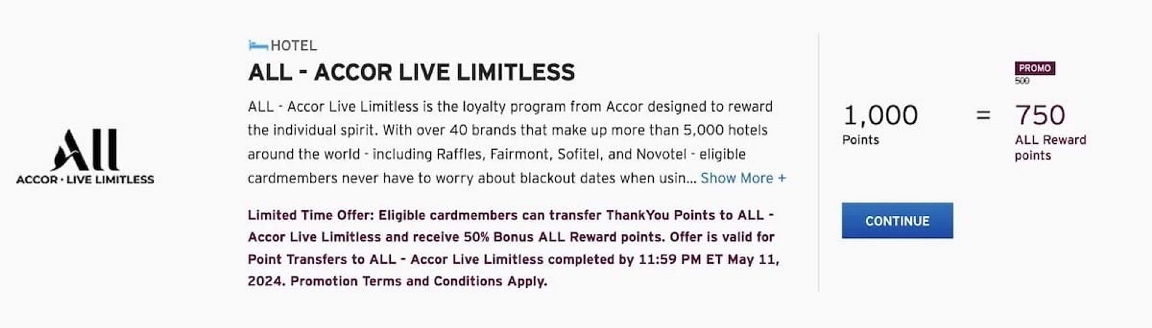 50% transfer bonus to Accor