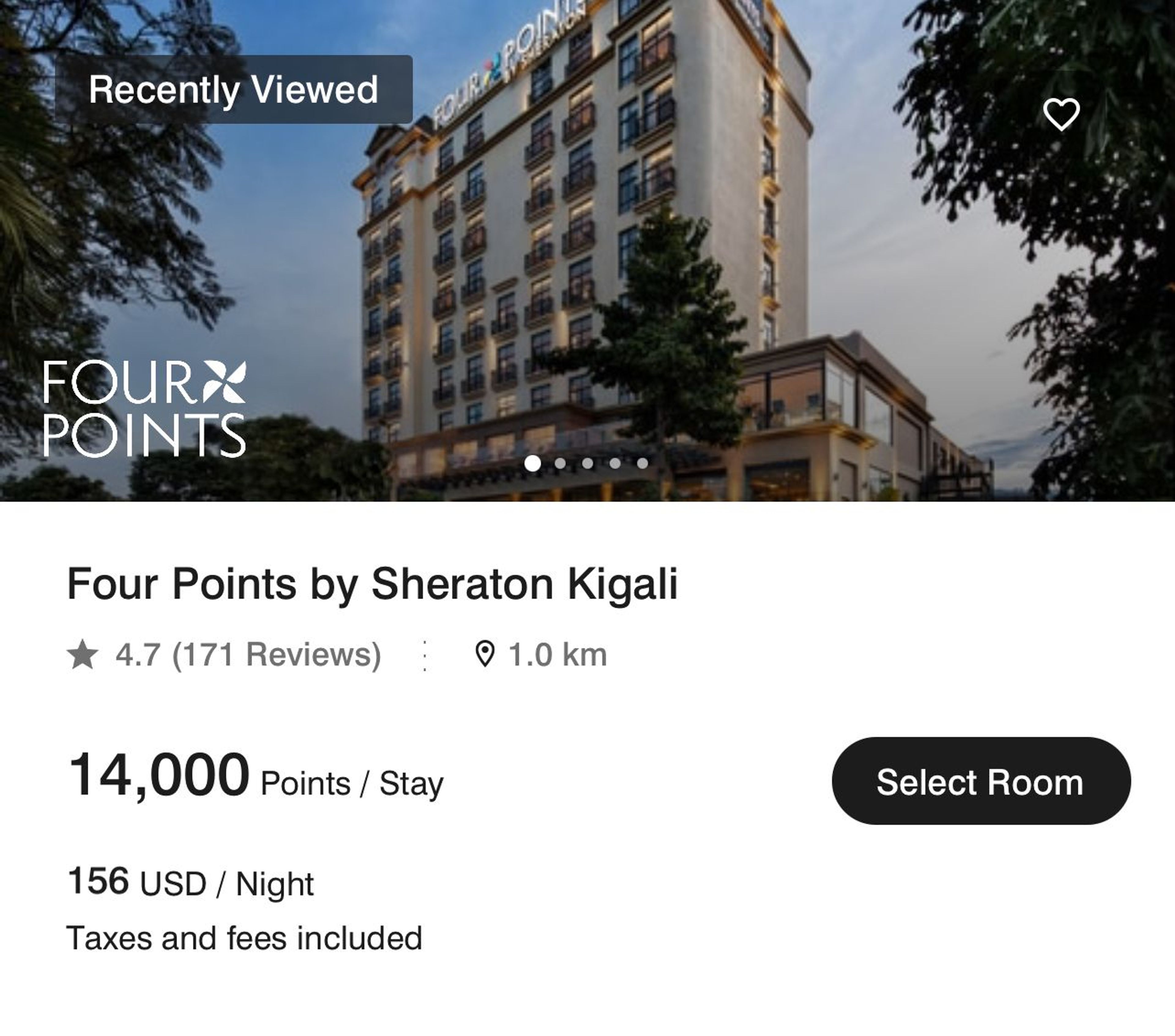Four Points Hotel in Kigali, Rwanda for 14,000 points per night