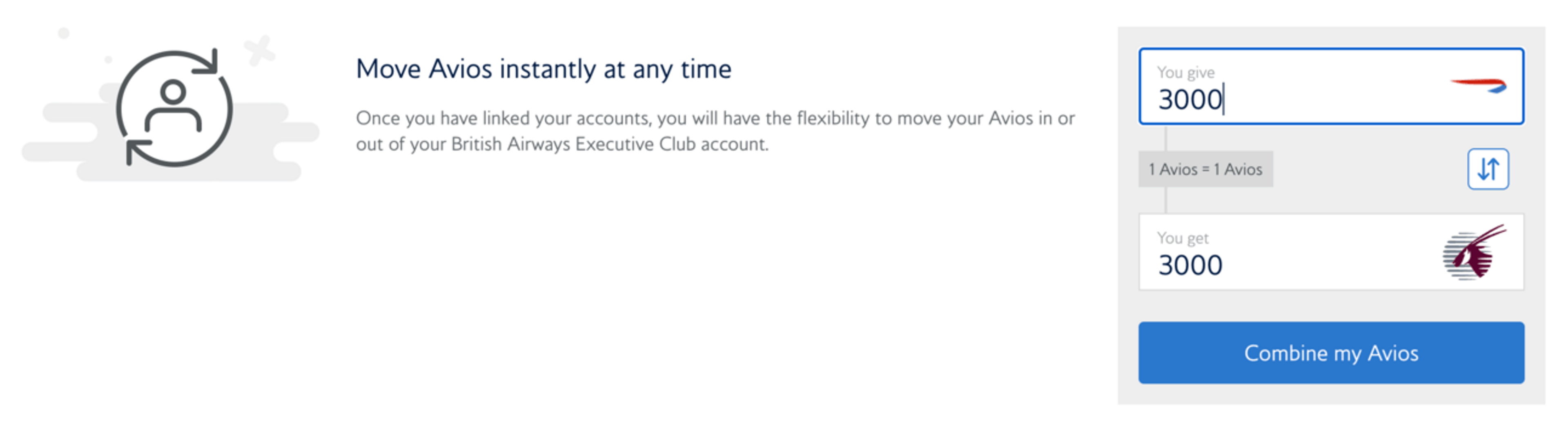 Instantly transfer miles between British Airways and Qatar