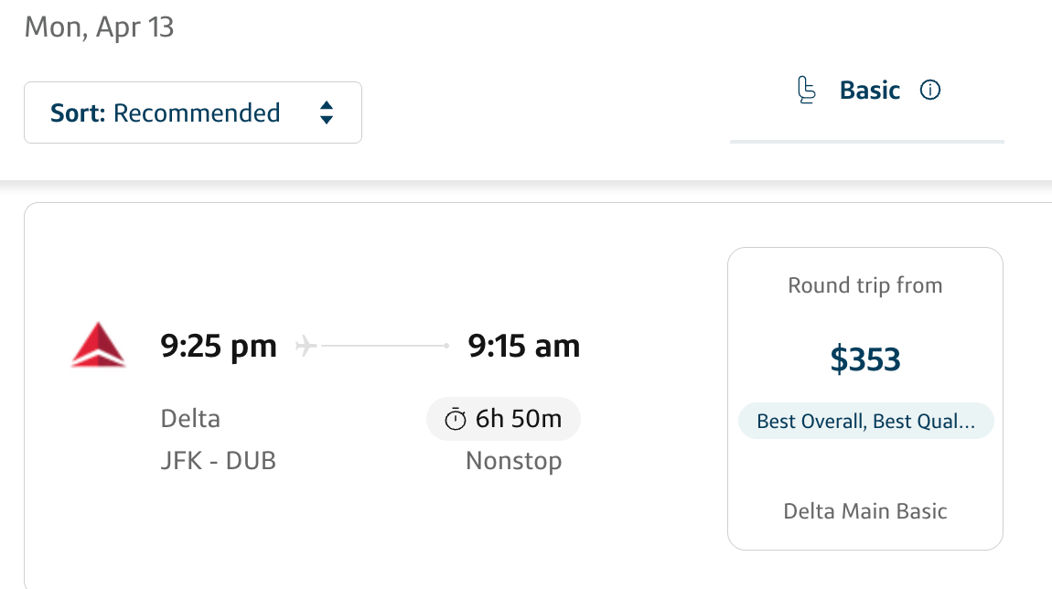 Round trip Delta flights to Dublin for $353