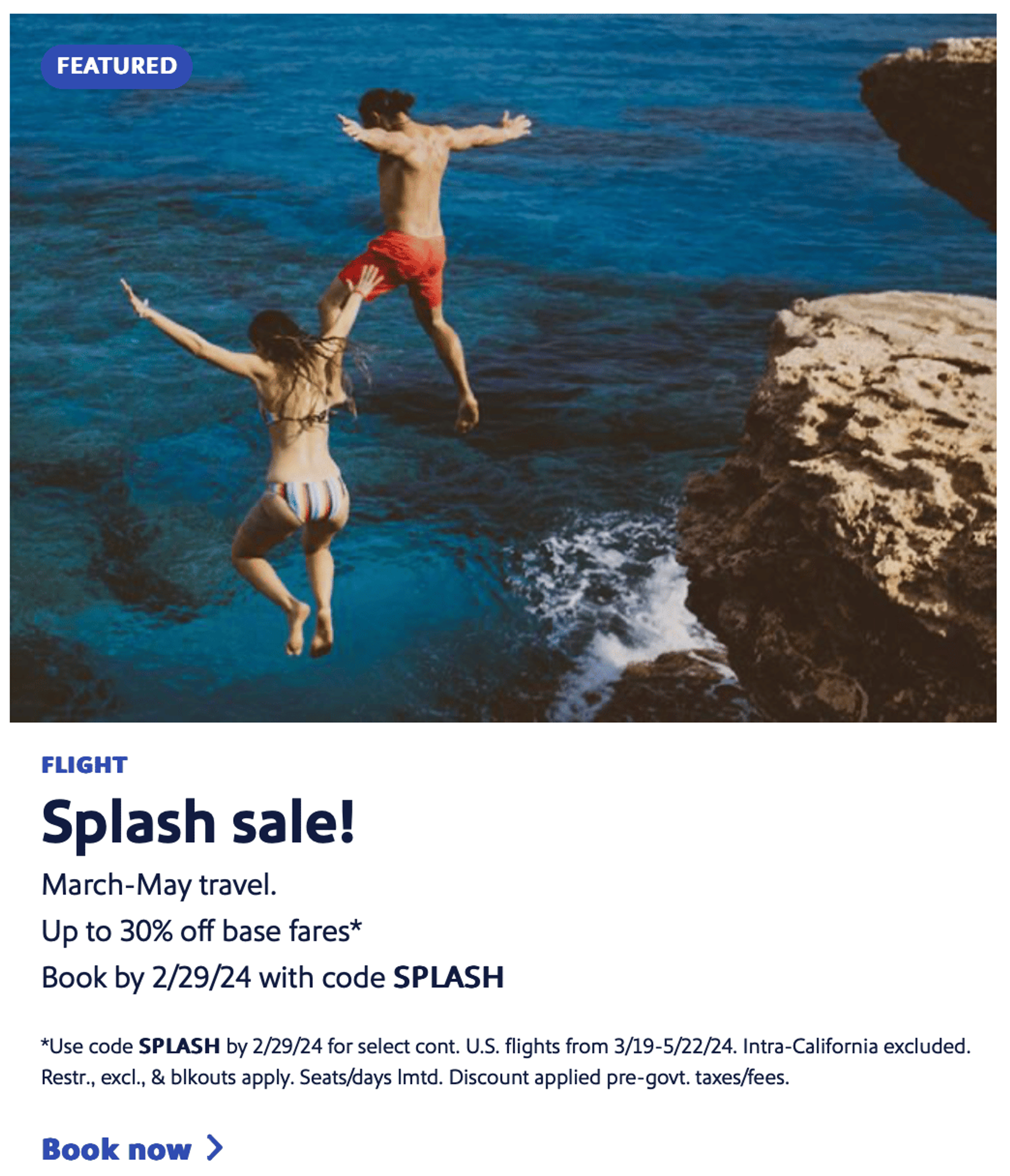 Southwest's promo with two people jumping into the water