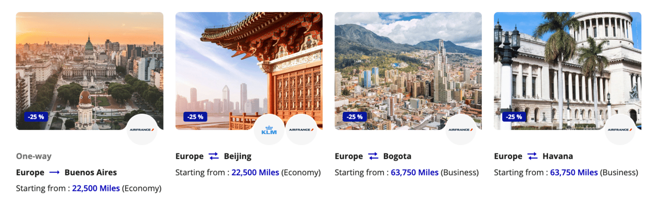 Examples of Promo Rewards between Europe and South America