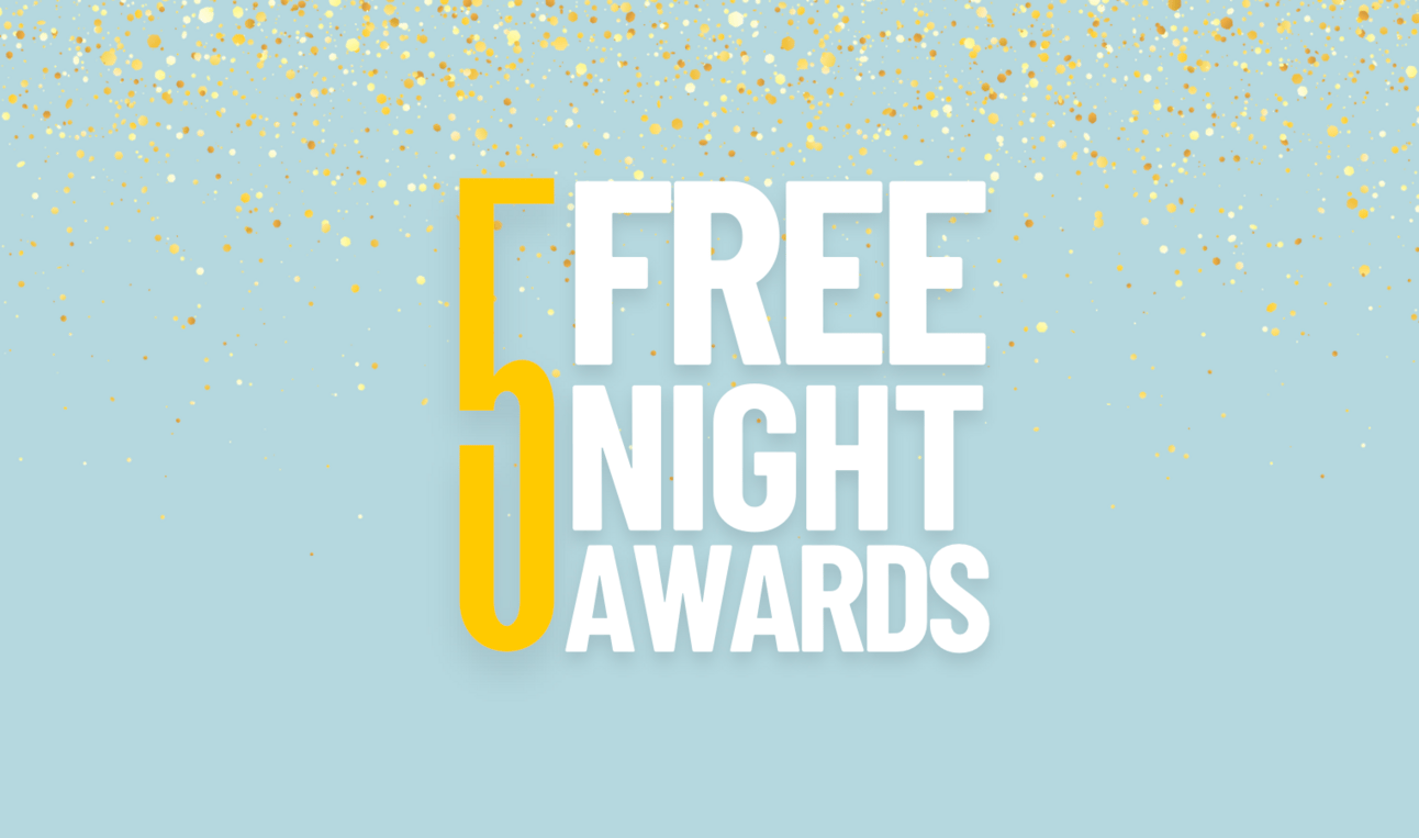 5 FNAs on a light blue background with gold confetti