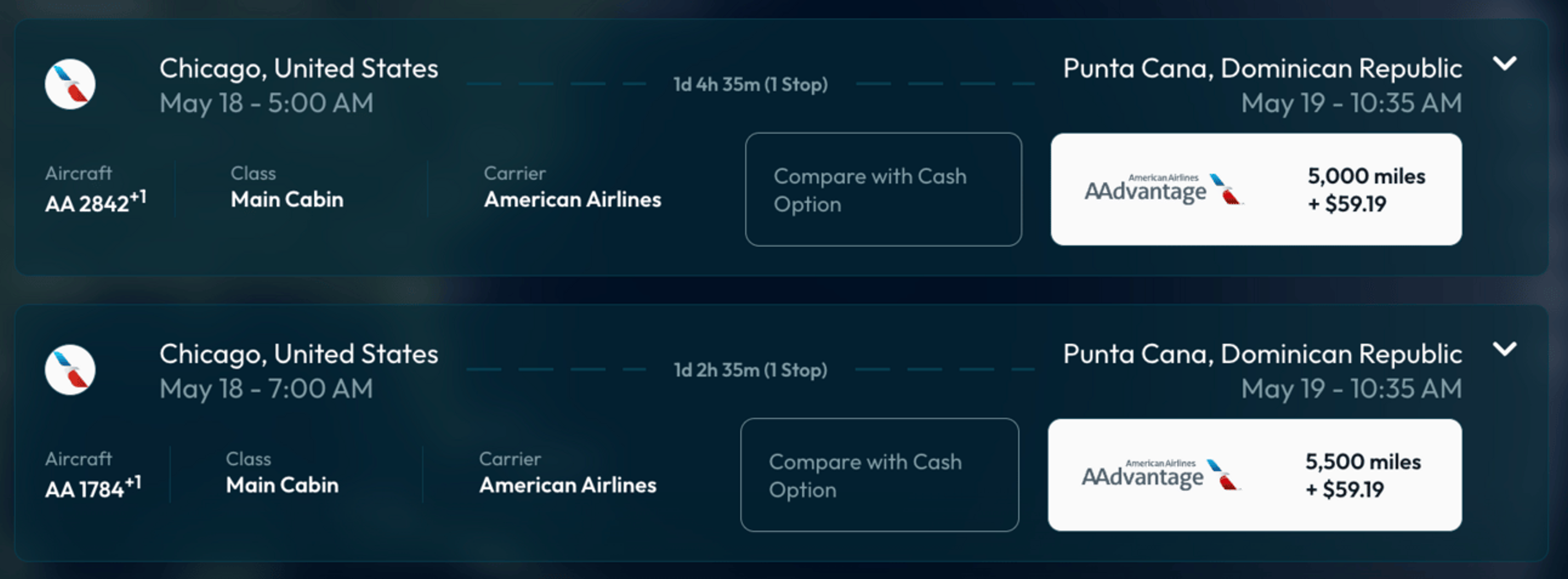 Chicago to Punta Cana for 5,000 AA miles in economy