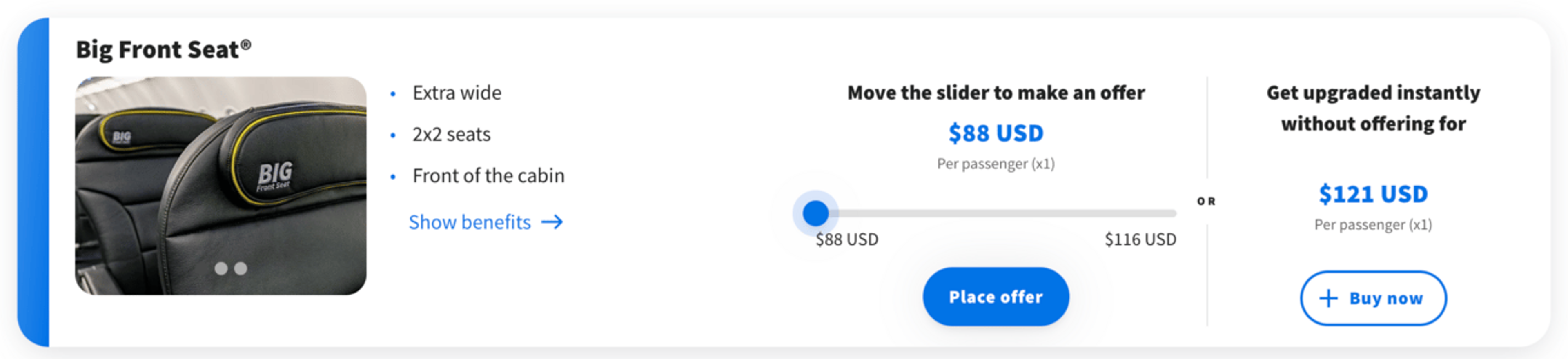 Spirit Big Front Seat upgrade bid