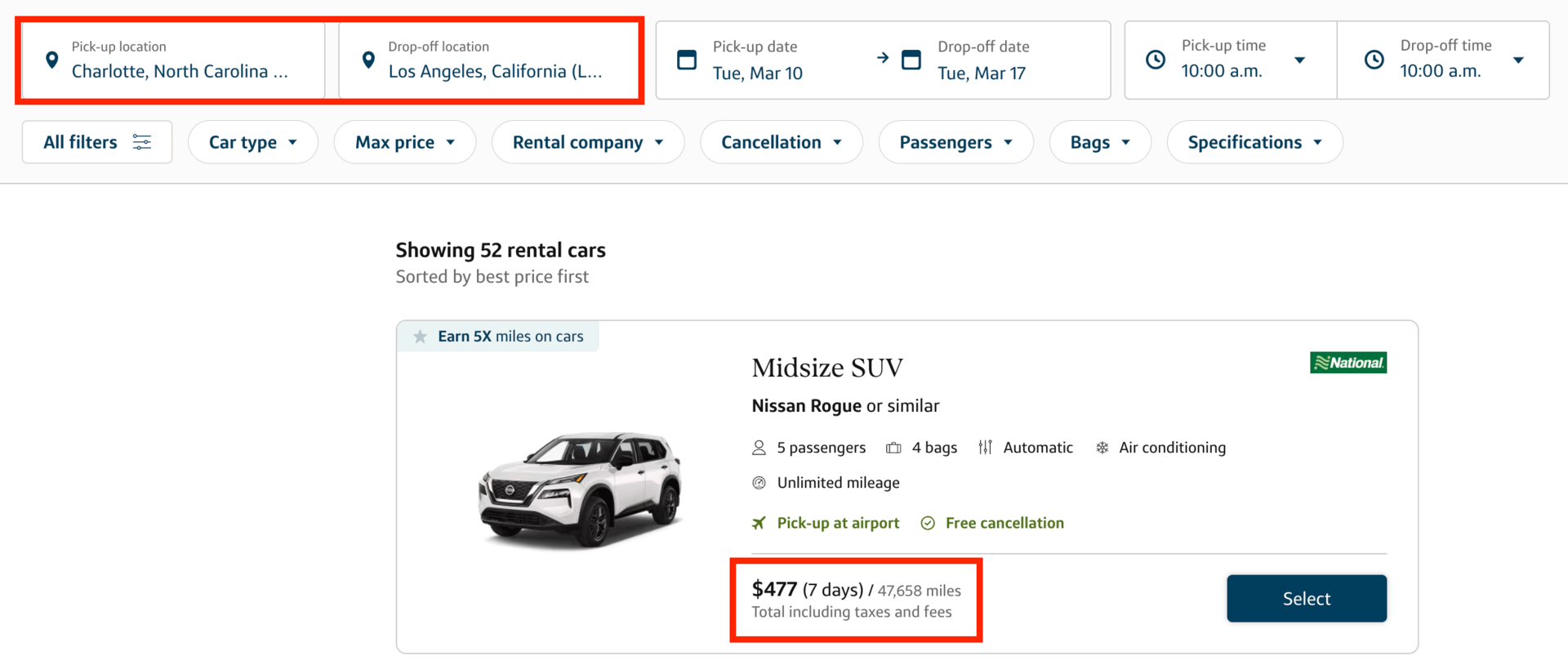 Cap1 portal Rental car