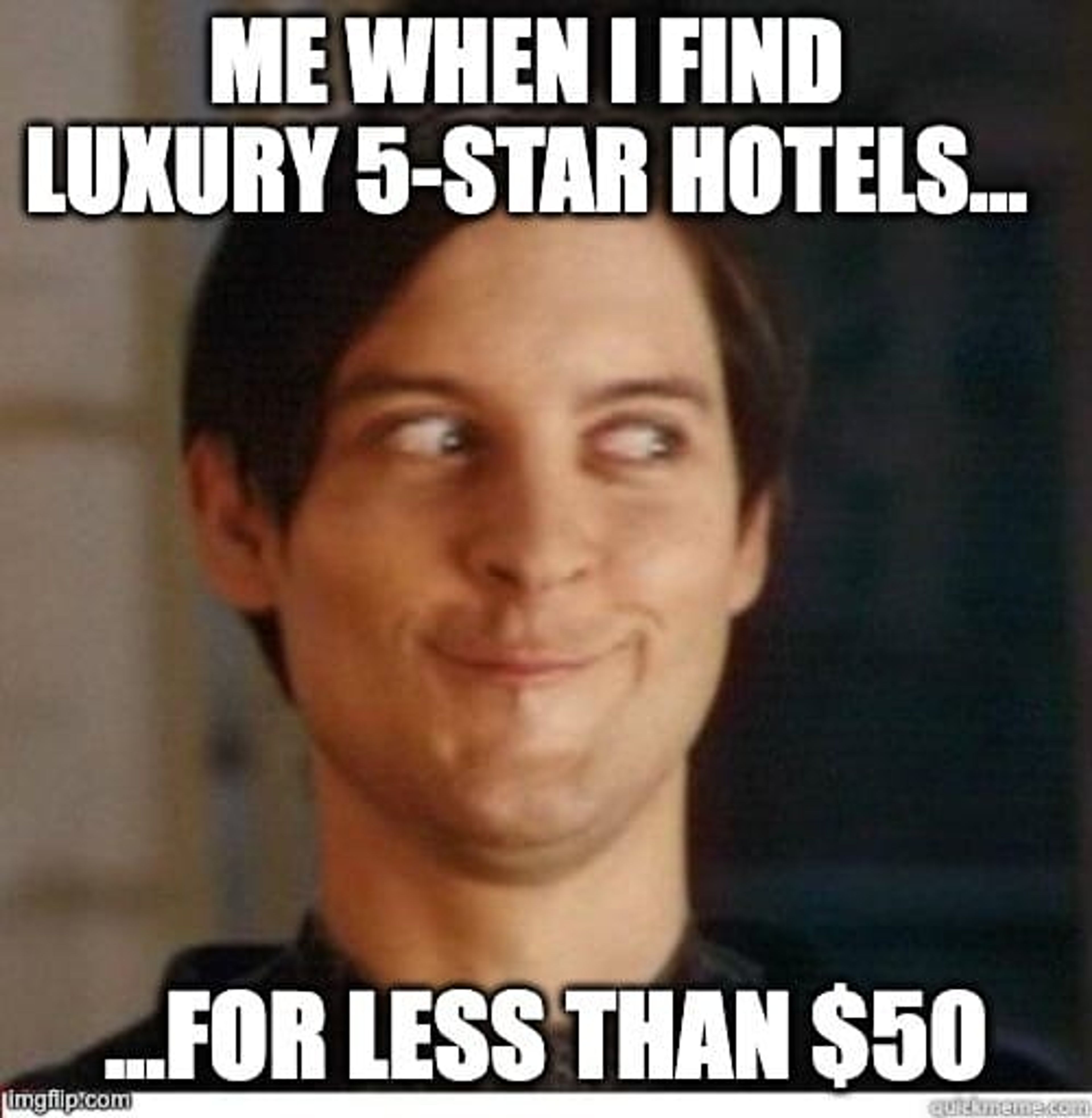 A meme about finding cheap luxury hotel nights