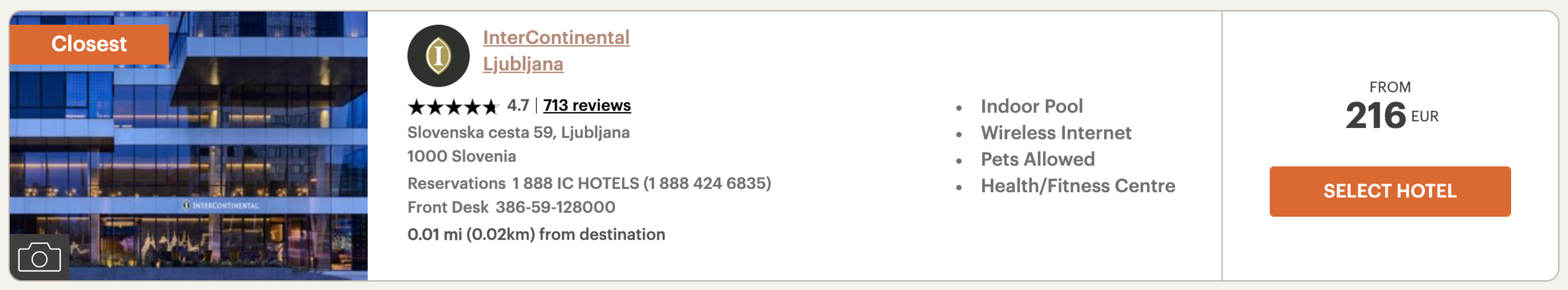 Sample IHG booking