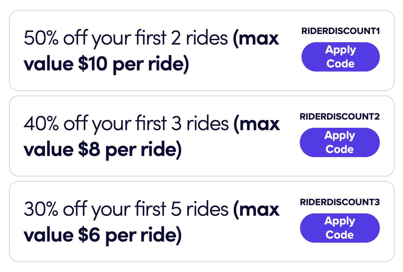 Screenshot showing discounts on Lyft rides for new users