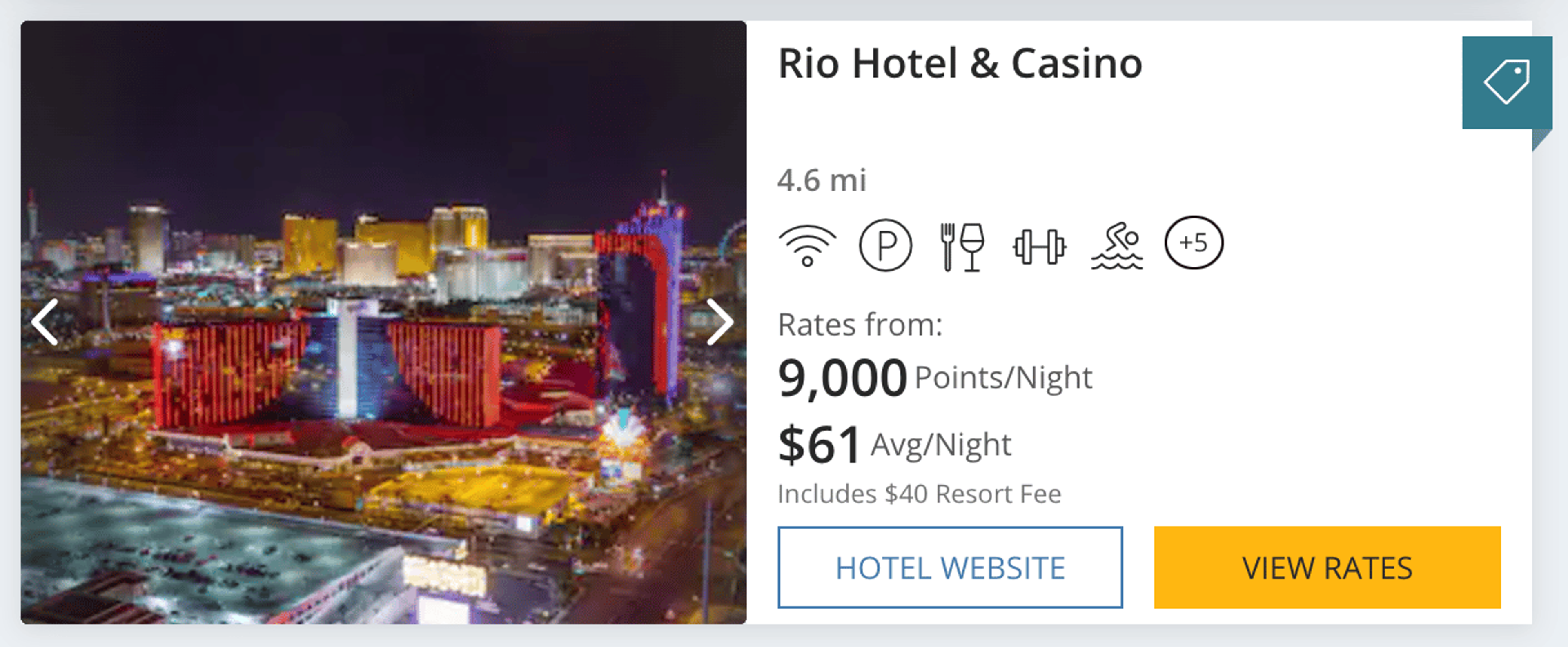 An example of th Rio Hotel costing 9,000 points per night