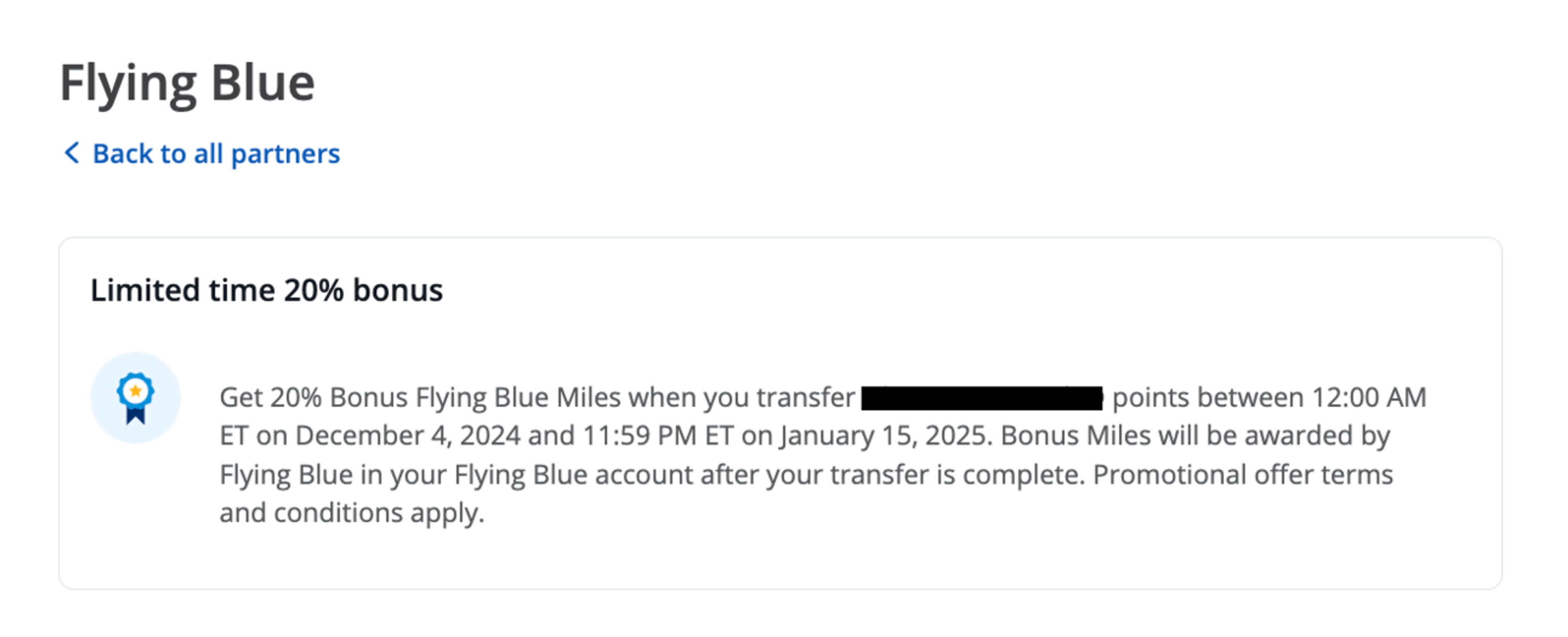 20% transfer bonus from UR Points to Flying Blue