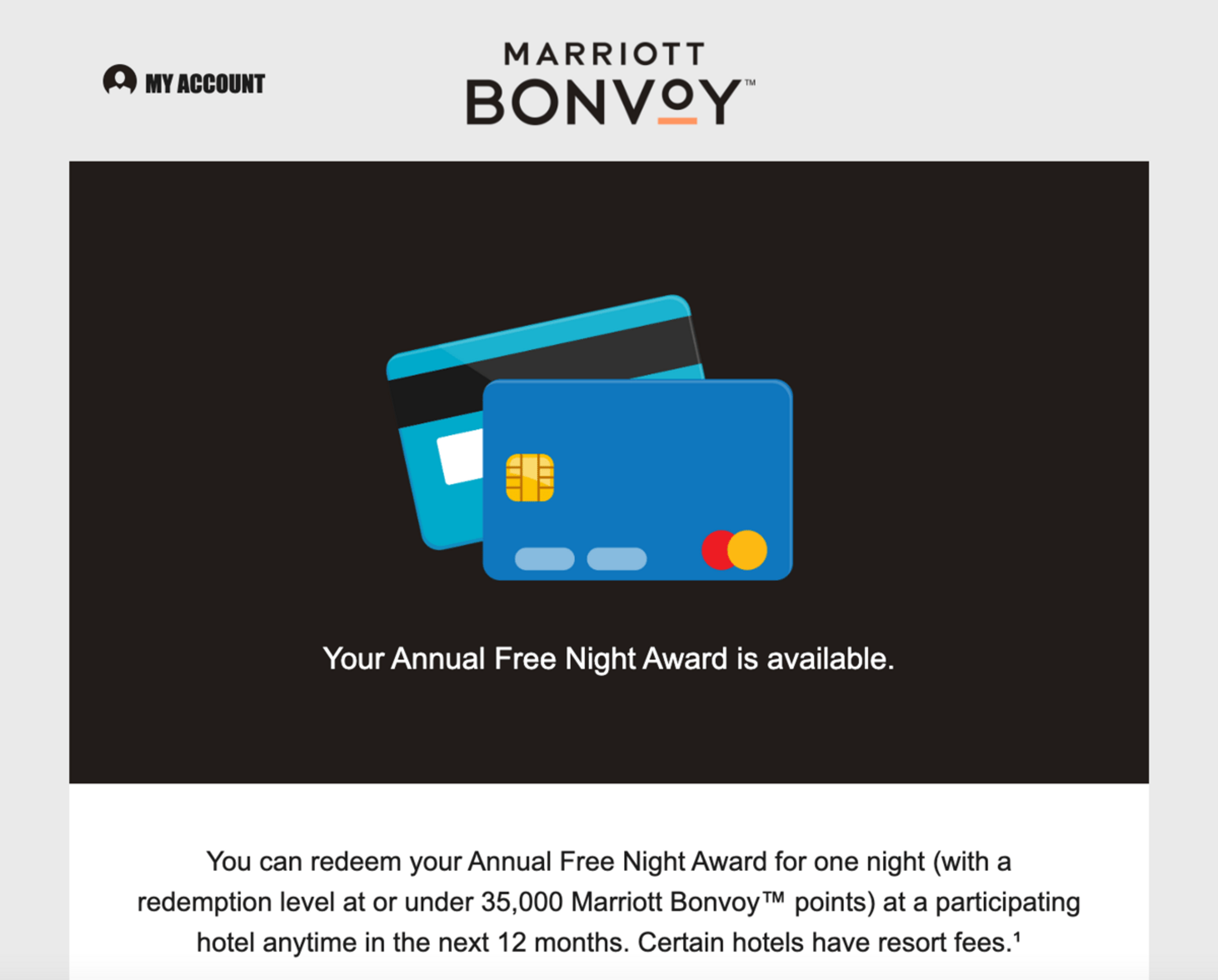 An email from Marriott informing me of a Free Night Award