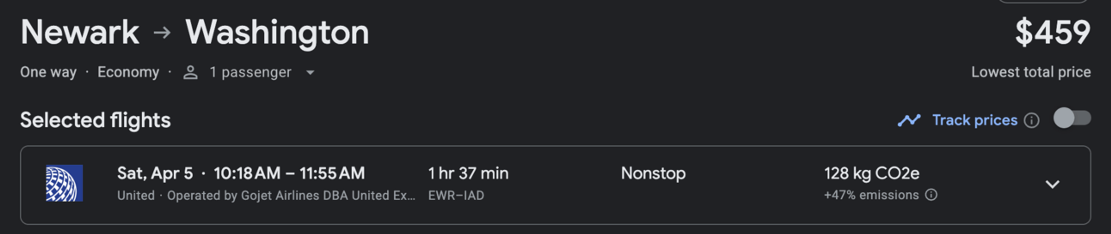 Newark to Washington for $459