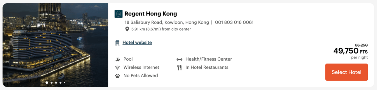 IHG hotel in Hong Kong for 50,000 points per night