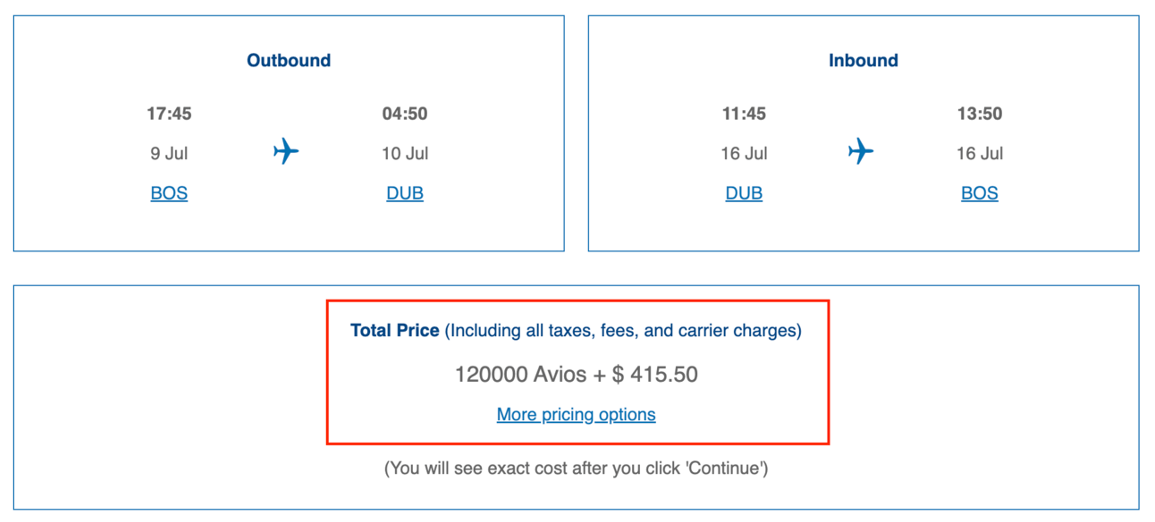 BOS-DUB in business class using Avios