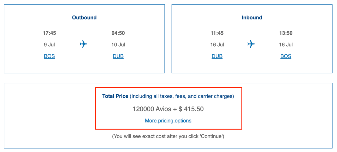 BOS-DUB in business class using Avios