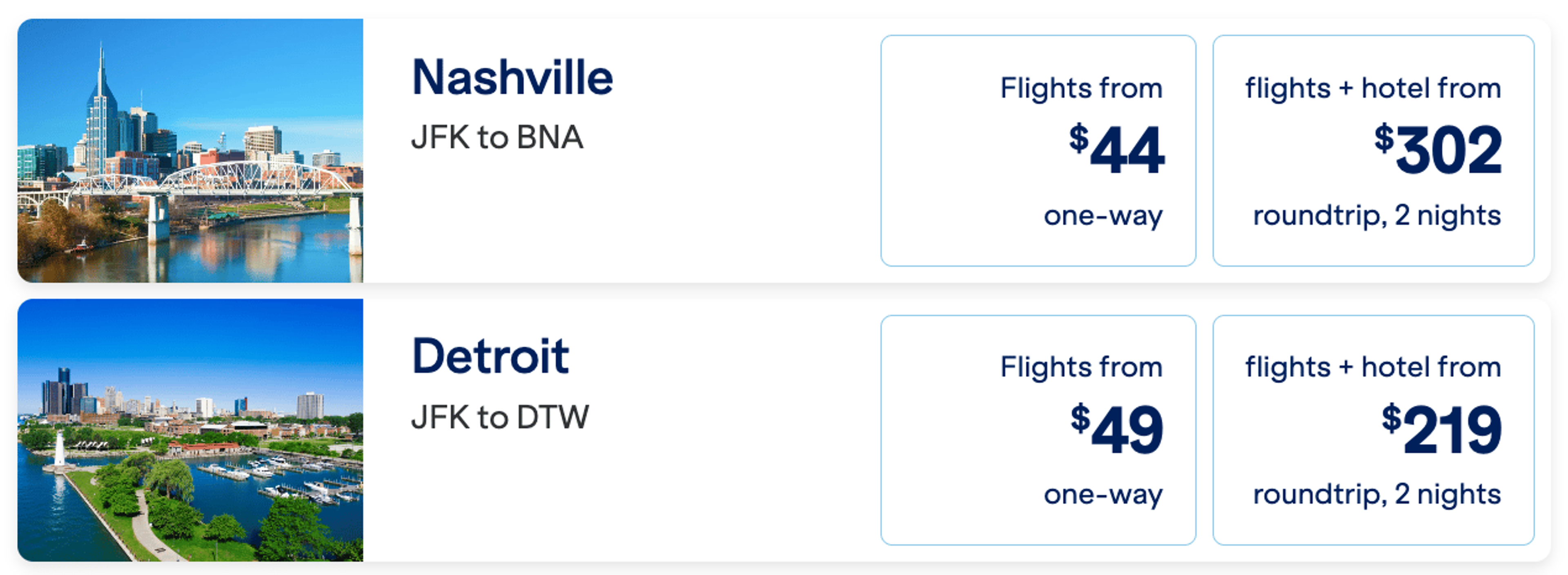 Two examples of cheap flights from New York JFK Airport