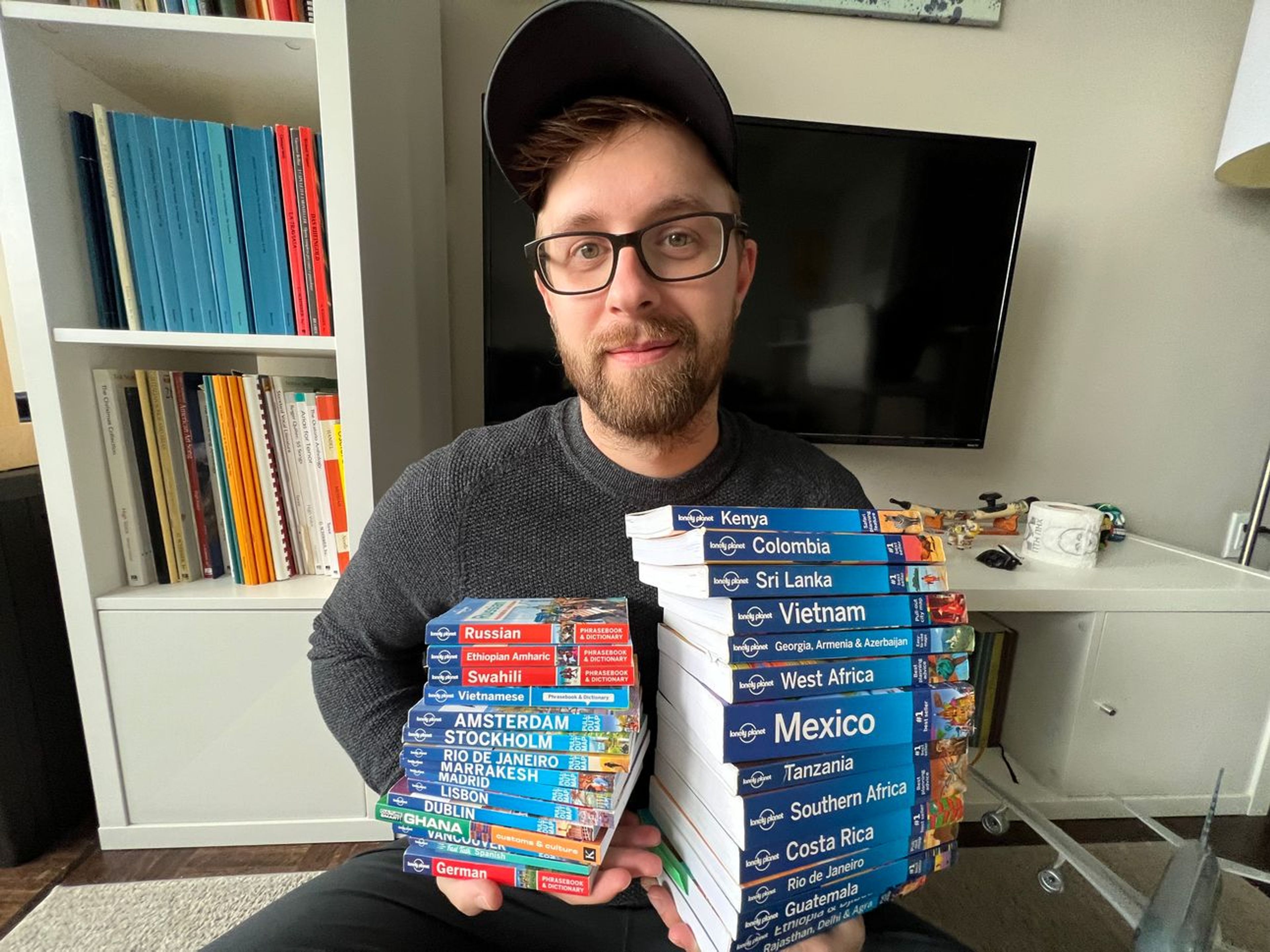 Me and my Lonely Planet travel books