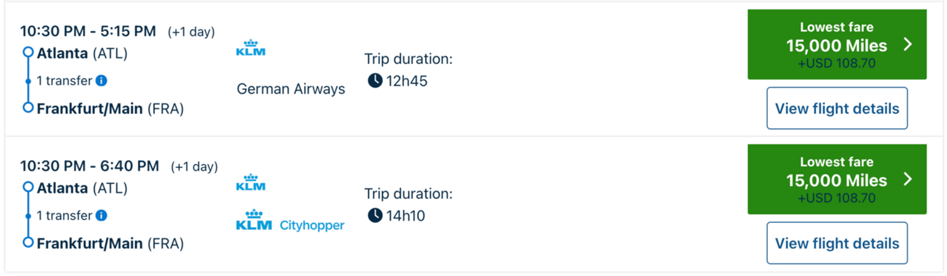 ATL-FRA for 15,000 miles